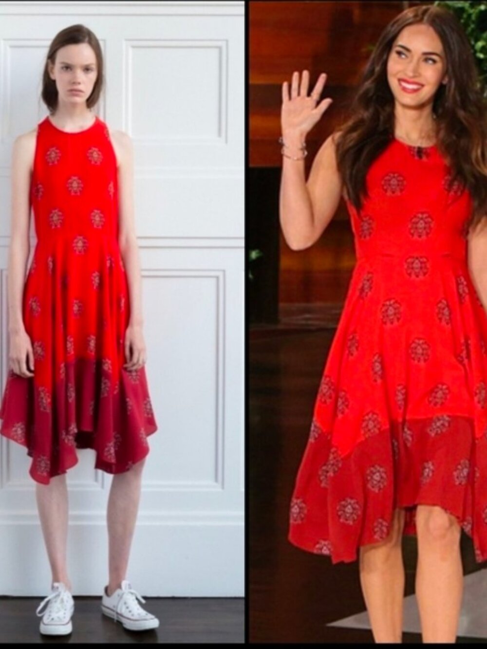 A.L.C. Elisa Red Print Silk Crepe Sleeveless Midi Dress Size 2